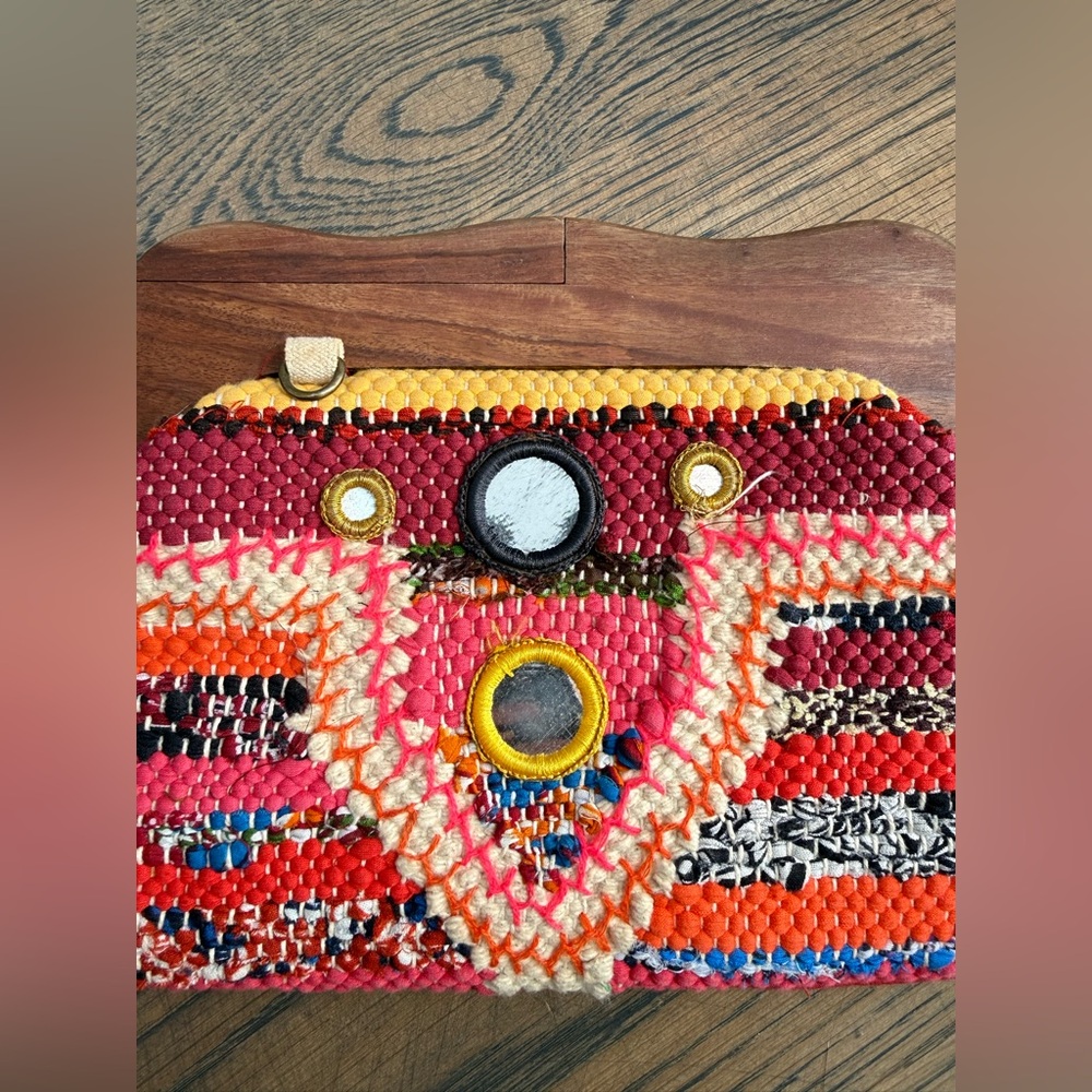 Colorful Woven Clutch Bag handmade in bă jars style with mirror embroidery. - Picture 2 of 5